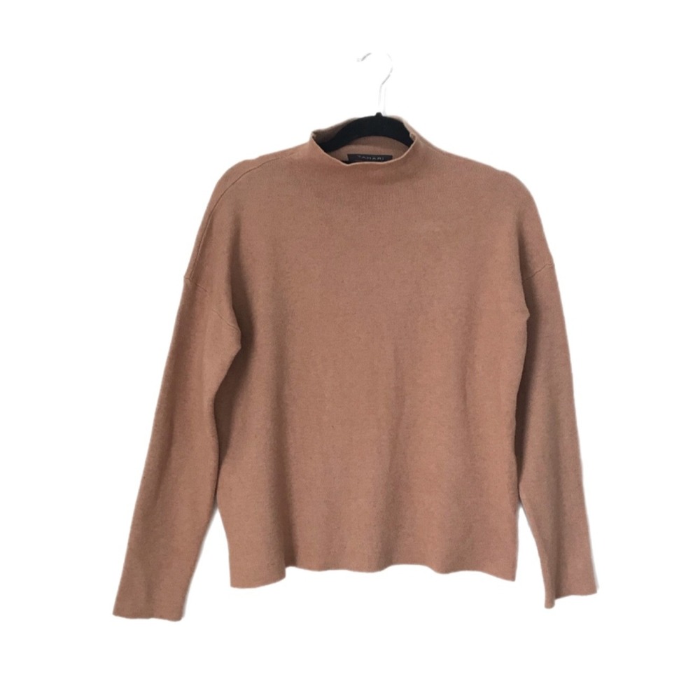 Tahari Women's Mock Neck Tan/Camel Long Sleeve Pullover Sweater Size M